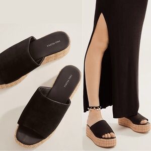 Free People Harbor Raffia Flatform Sandals in Black Size 11 Platform Chunky Boho